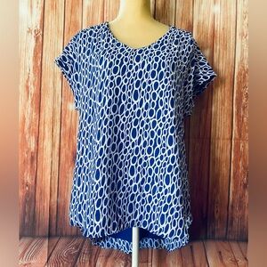Women’s Medium Blouse Cato High Low Lined Short Sleeves Silky V Neck